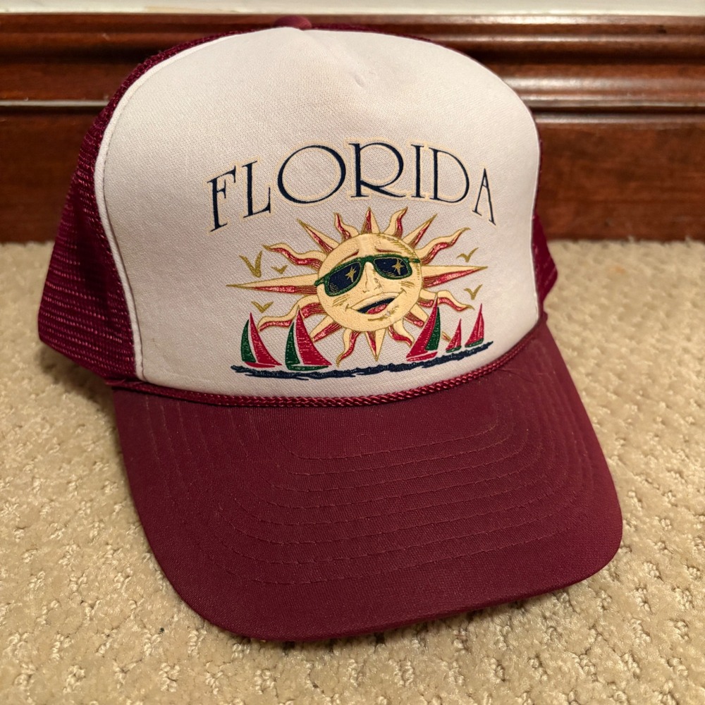 Florida‎ Trucker Hat Souvenir Baseball Cap Embroidered Sun Sailboats Mesh